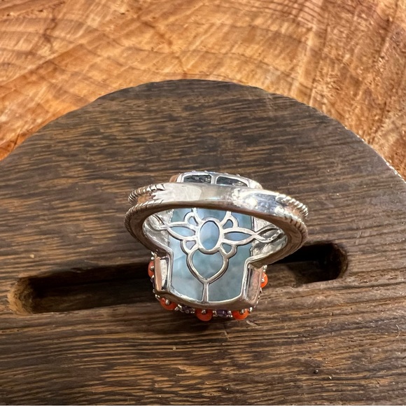 🌟I’m REAL & REAL pretty!🌟Genuine Silver, Turquoise, Coral & Amethyst Ring SZ 7 - Picture 12 of 15